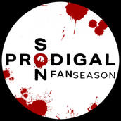 Prodigal Son Fan Season Logo, white background with blood splotches.